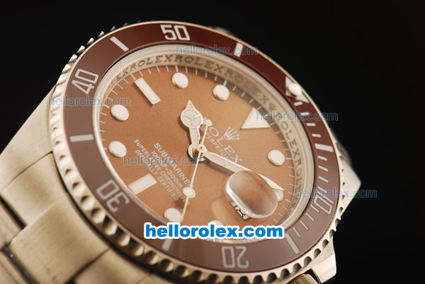 Rolex Submariner Swiss ETA 2836 Automatic Movement Steel Case and Strap with Brown Dial and Brown Ceramic Bezel - Click Image to Close